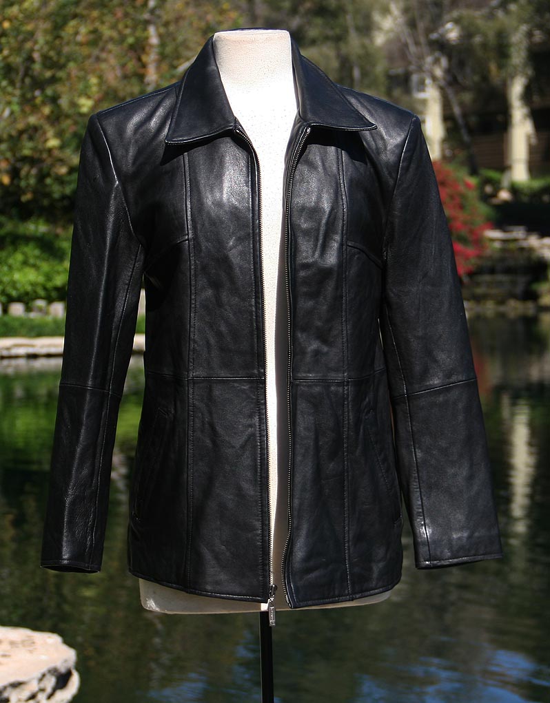 Black Classic Leather Biker Jacket with Zipper Front