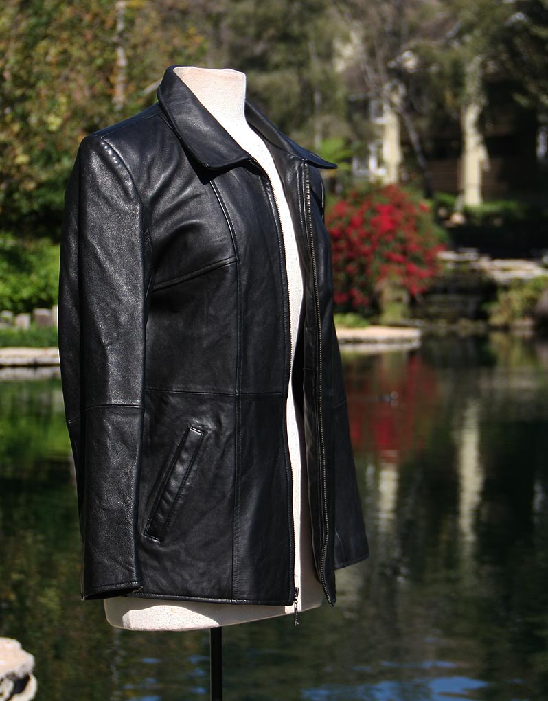 Black Classic Leather Biker Jacket with Zipper Front