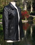 Black Classic Leather Biker Jacket with Zipper Front