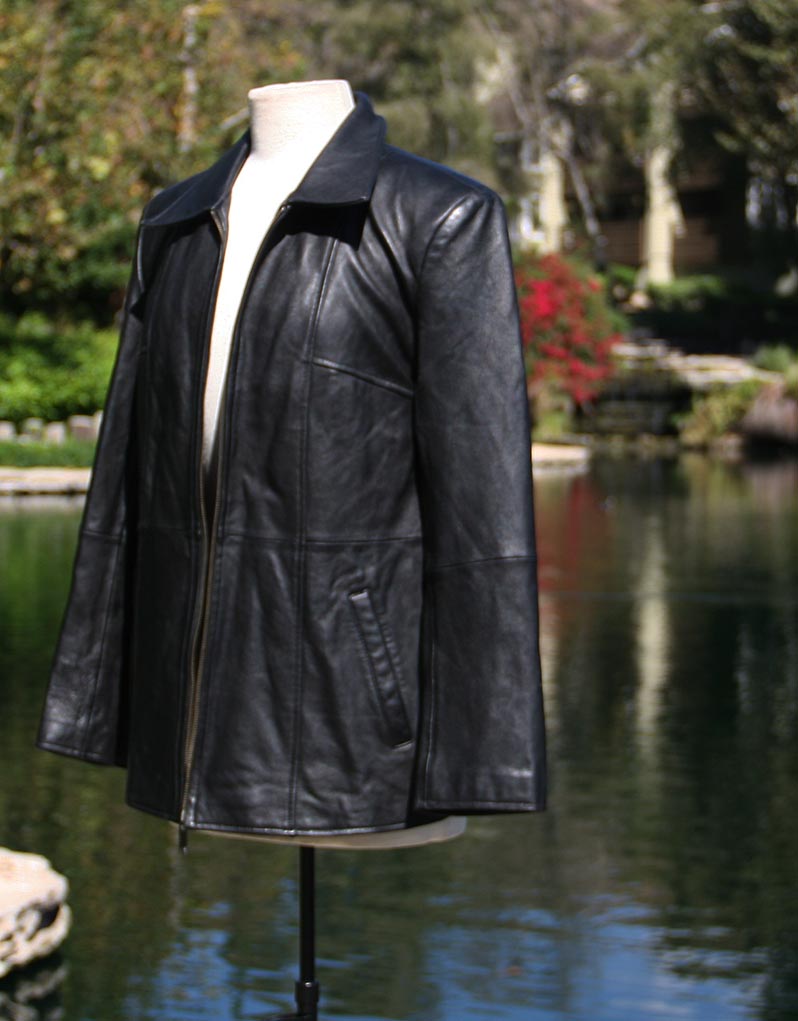 Black Classic Leather Biker Jacket with Zipper Front