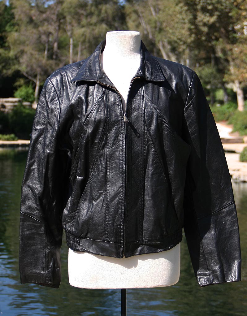 Black Leather Biker Jacket Front Zipper