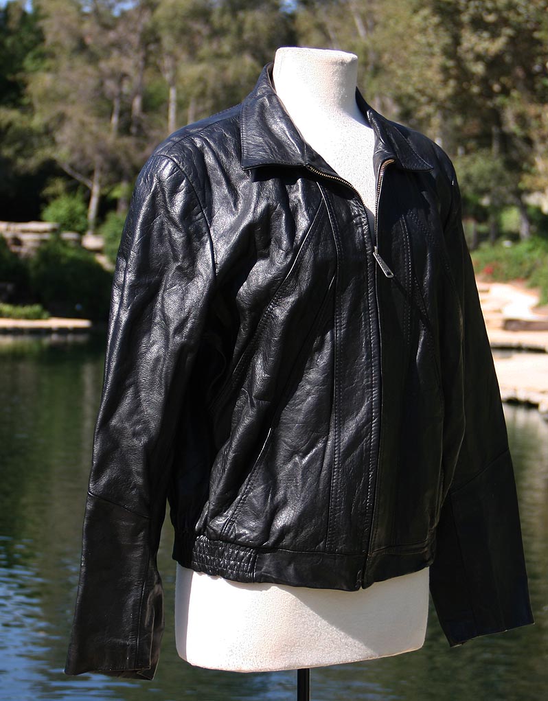 Black Leather Biker Jacket Front Zipper