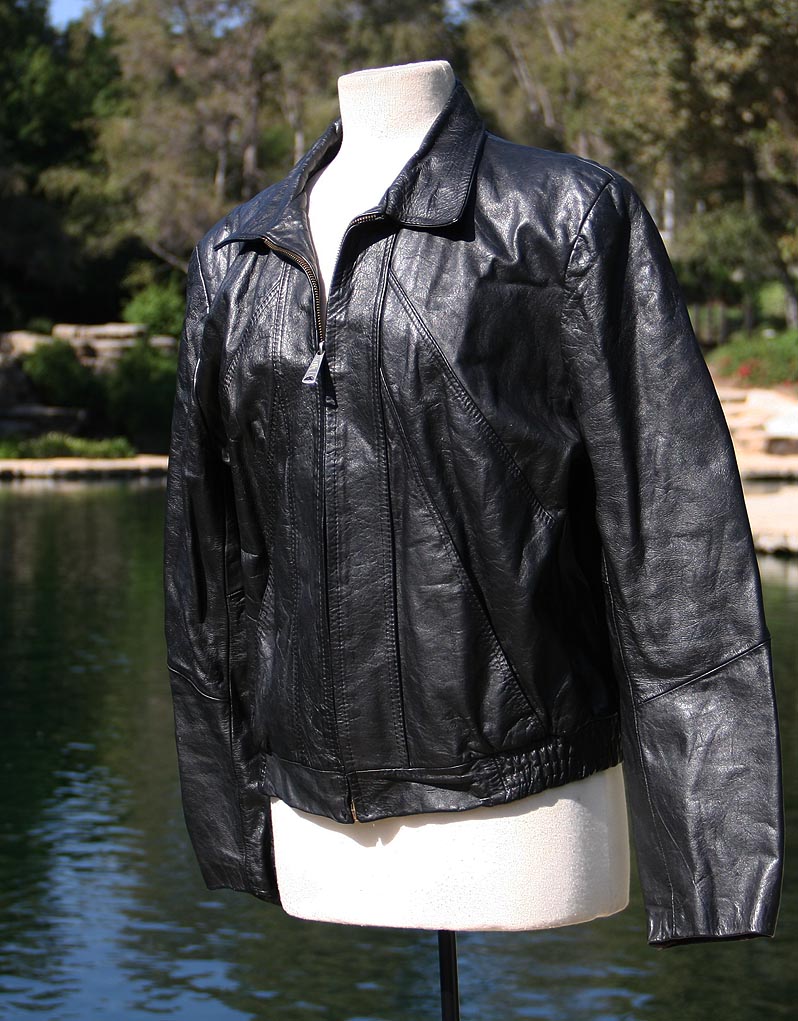 Black Leather Biker Jacket Front Zipper