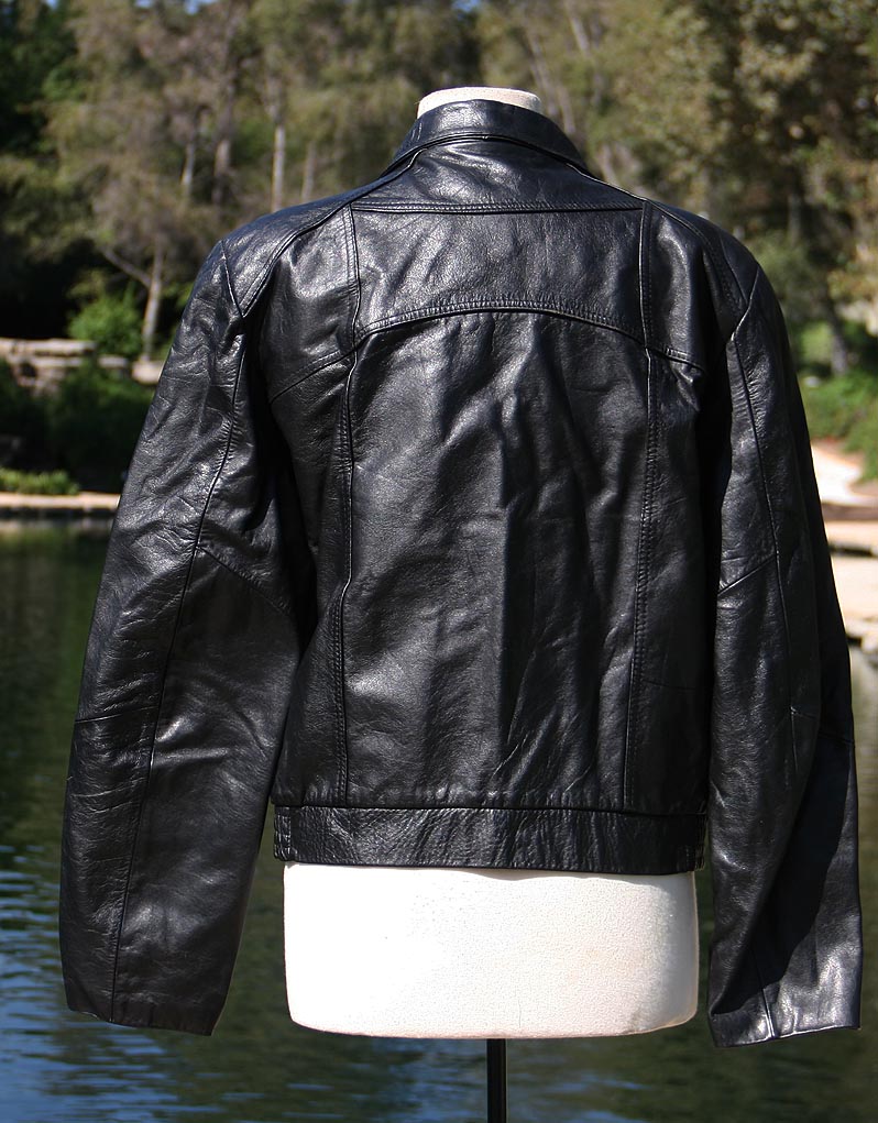 Black Leather Biker Jacket Front Zipper