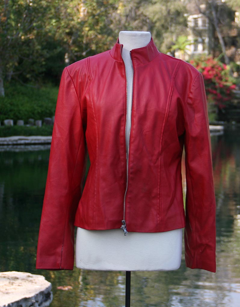 Classic American Red Leather Jacket Front Zipper