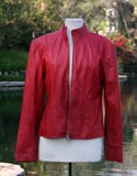 Classic American Red Leather Jacket Front Zipper