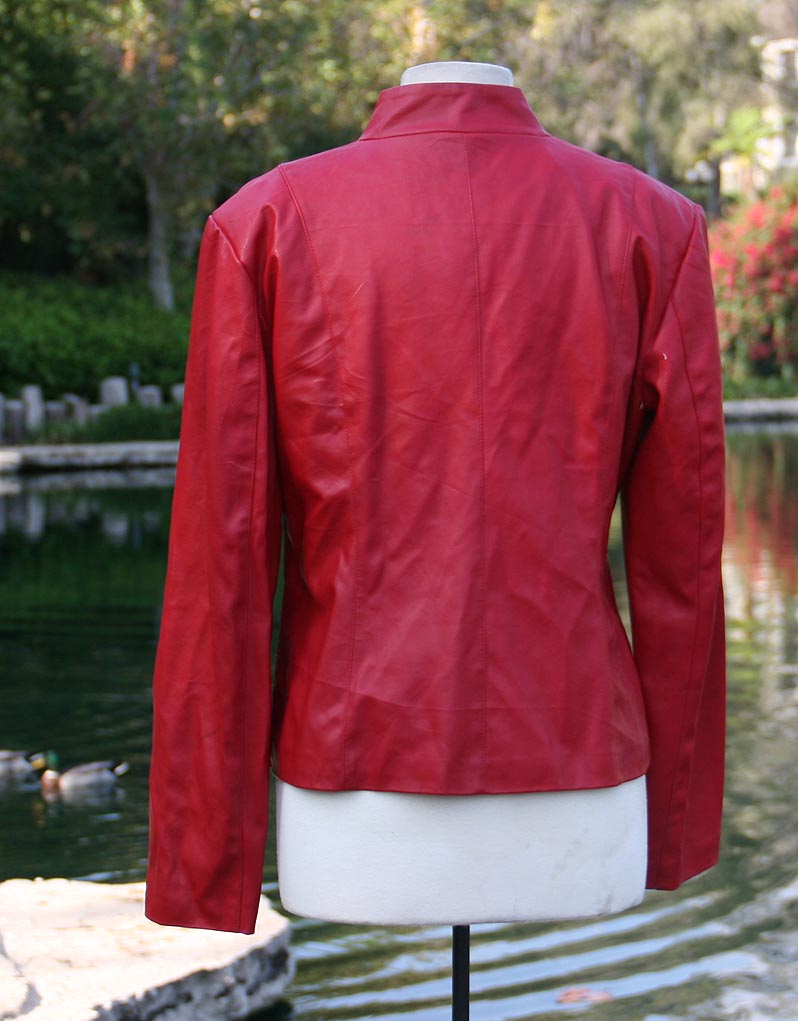 Classic American Red Leather Jacket Front Zipper