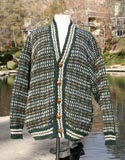 Green Tan Strips Cardigan Sweater