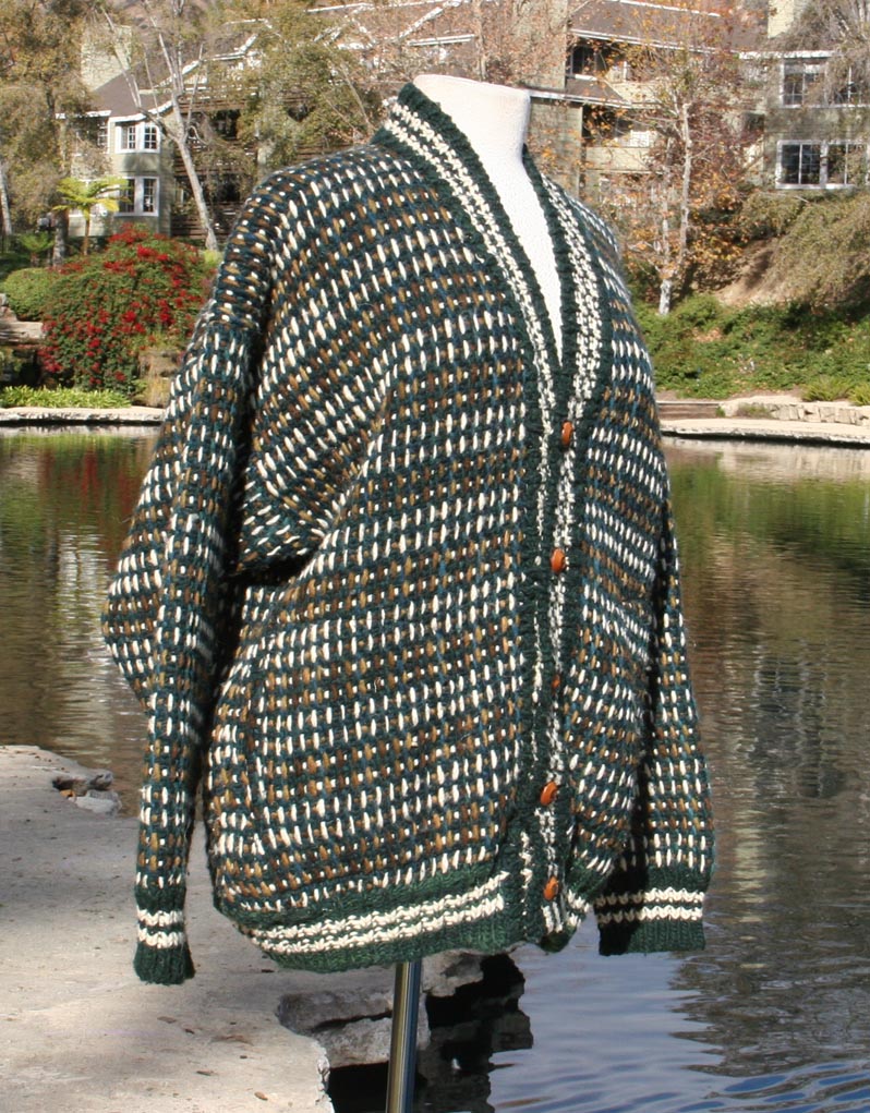 Green Tan Strips Cardigan Sweater