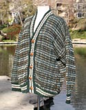 Green Tan Strips Cardigan Sweater