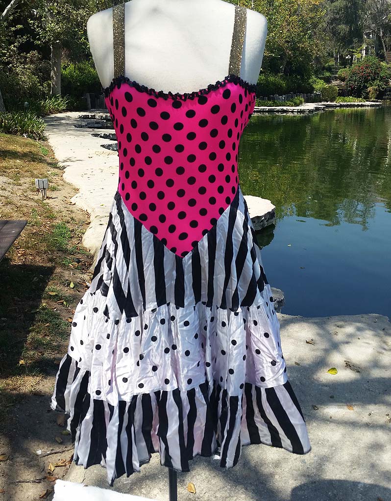 Pot A Dots and Strips Pink And Black And White Dress 