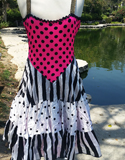 Pot A Dots and Strips Pink And Black And White Dress