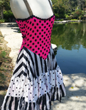 Pot A Dots and Strips Pink And Black And White Dress