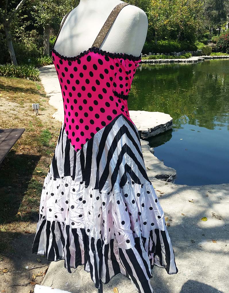 Pot A Dots and Strips Pink And Black And White Dress 