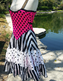 Pot A Dots and Strips Pink And Black And White Dress