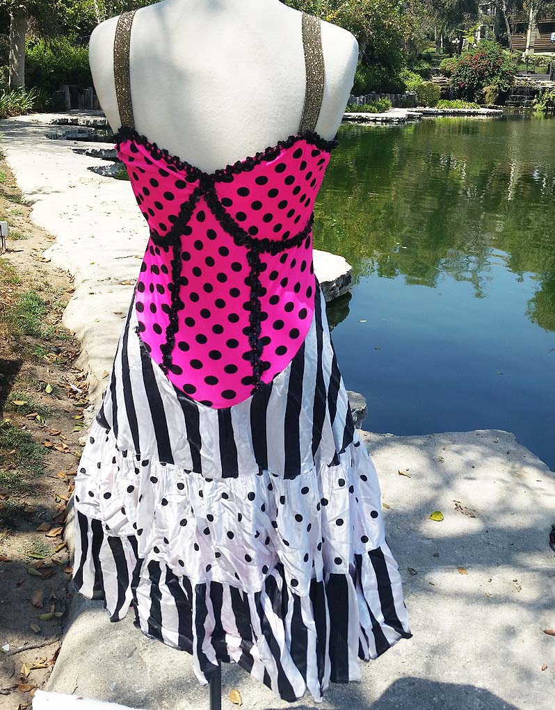 Pot A Dots and Strips Pink And Black And White Dress 