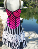 Pot A Dots and Strips Pink And Black And White Dress