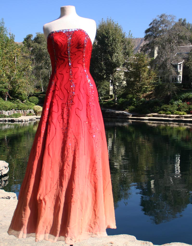 Red Pink Gradient Strapless Long Dress