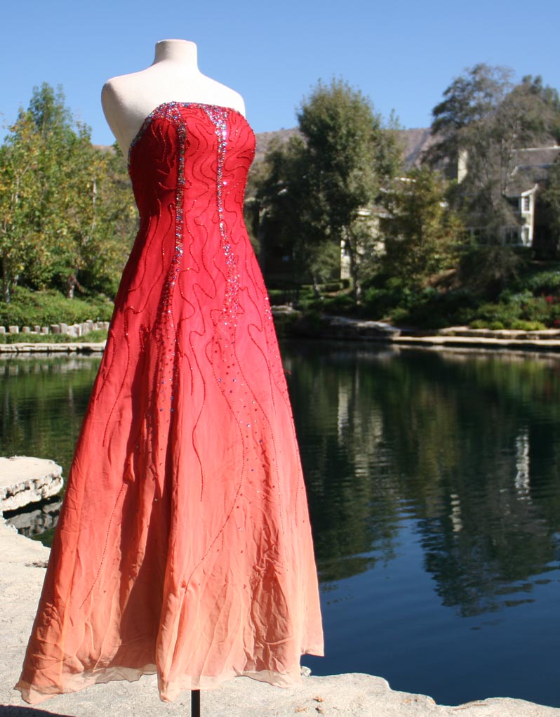 Red Pink Gradient Strapless Long Dress