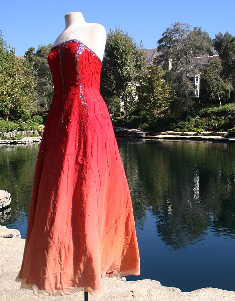 Red Pink Gradient Strapless Long Dress