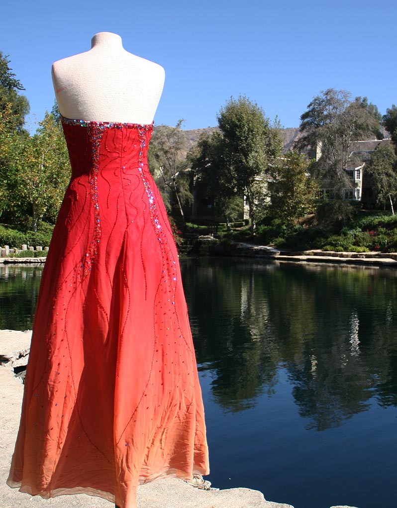 Red Pink Gradient Strapless Long Dress