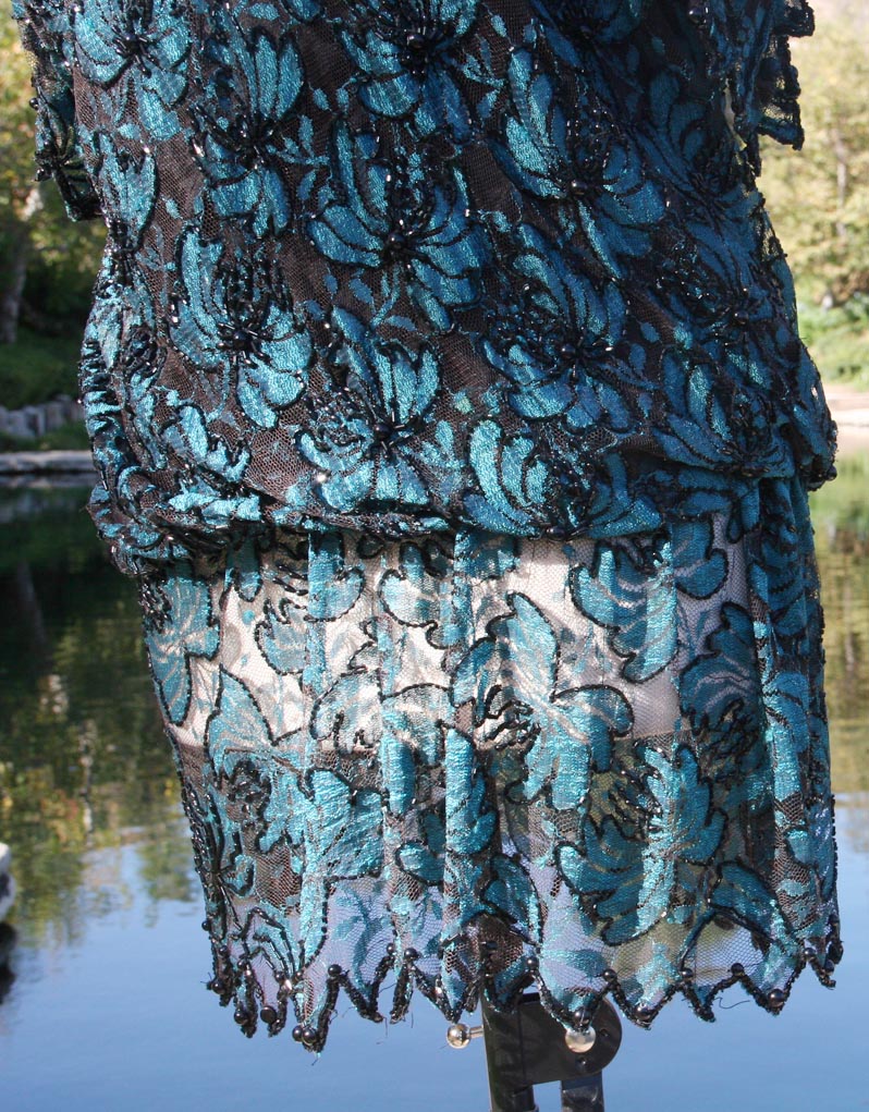 Teal Black Lace Beaded Dress