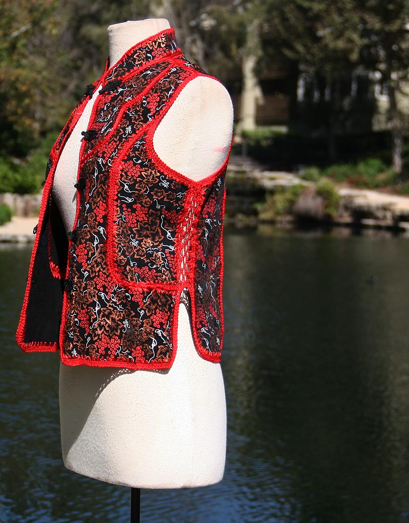 Asian Black Red Traditional Vest