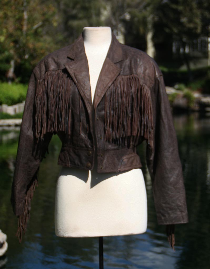 Dark Brown Leather Frills Crop Jacket