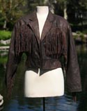 Dark Brown Leather Frills Crop Jacket