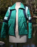 Green Blue Ski Jacket With Hood And Removable Sleeves