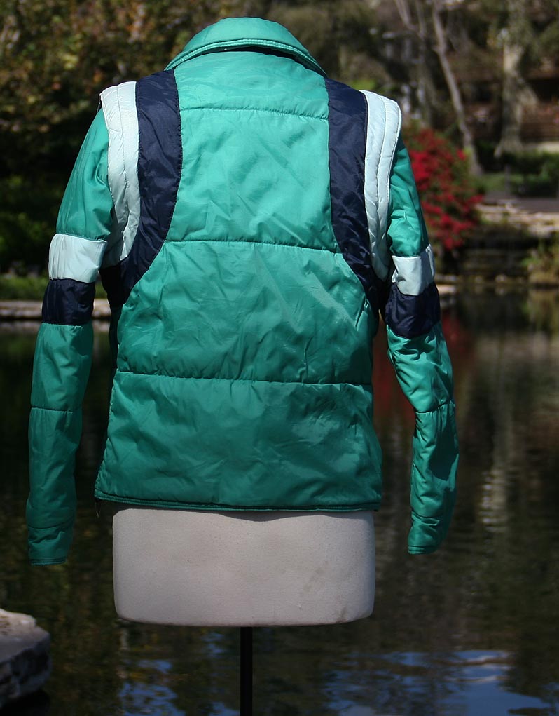Green Blue Ski Jacket With Hood And Removable Sleeves