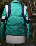 Green Blue Ski Jacket With Hood And Removable Sleeves