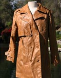 Tan Leather Double Breated Quarter Length Collared Coat
