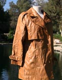 Tan Leather Double Breated Quarter Length Collared Coat