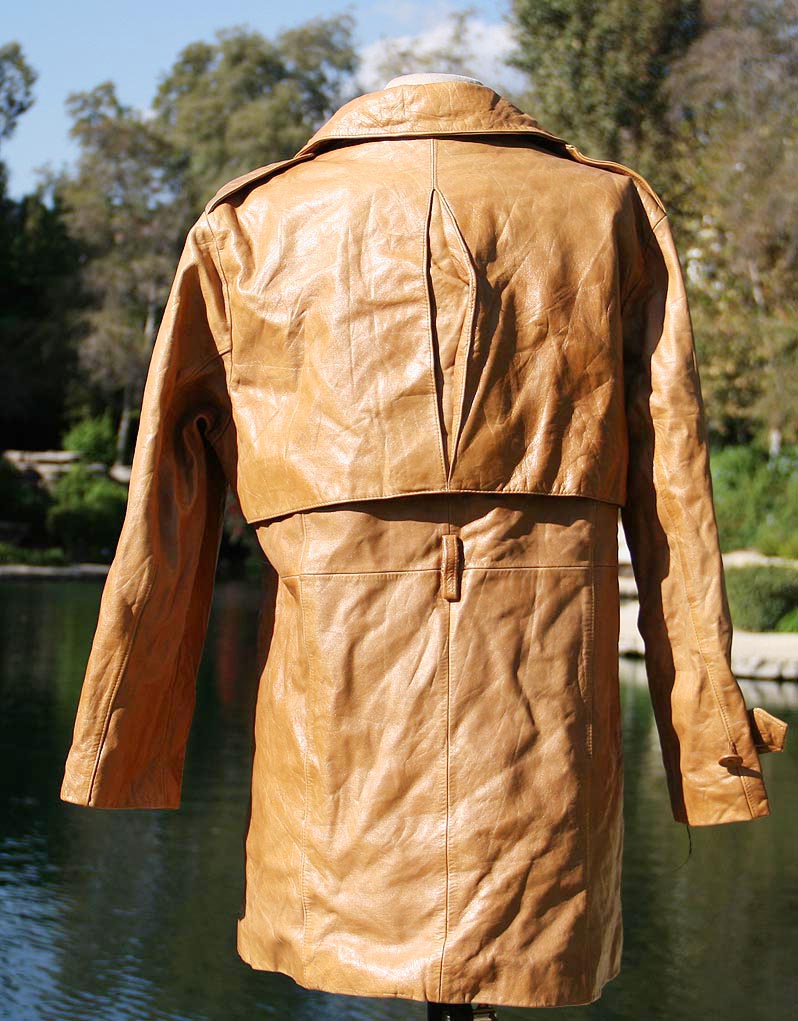 Tan Leather Double Breated Quarter Length Collared Coat
