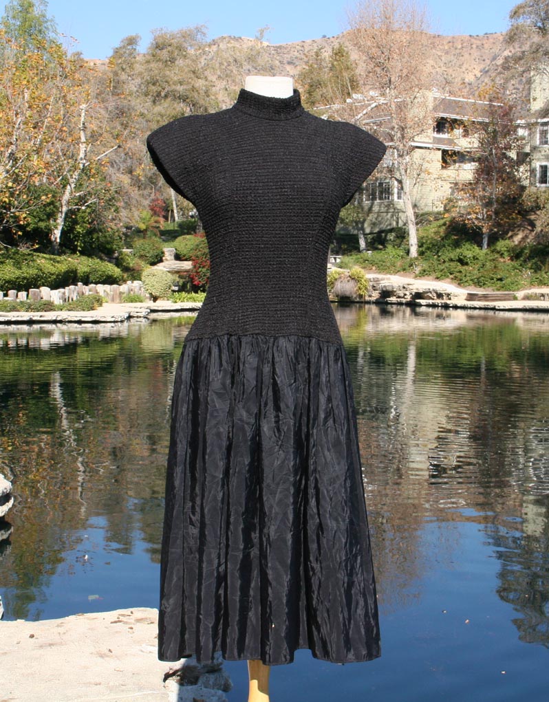 Black Rouched Top Pleated Bottom Dress