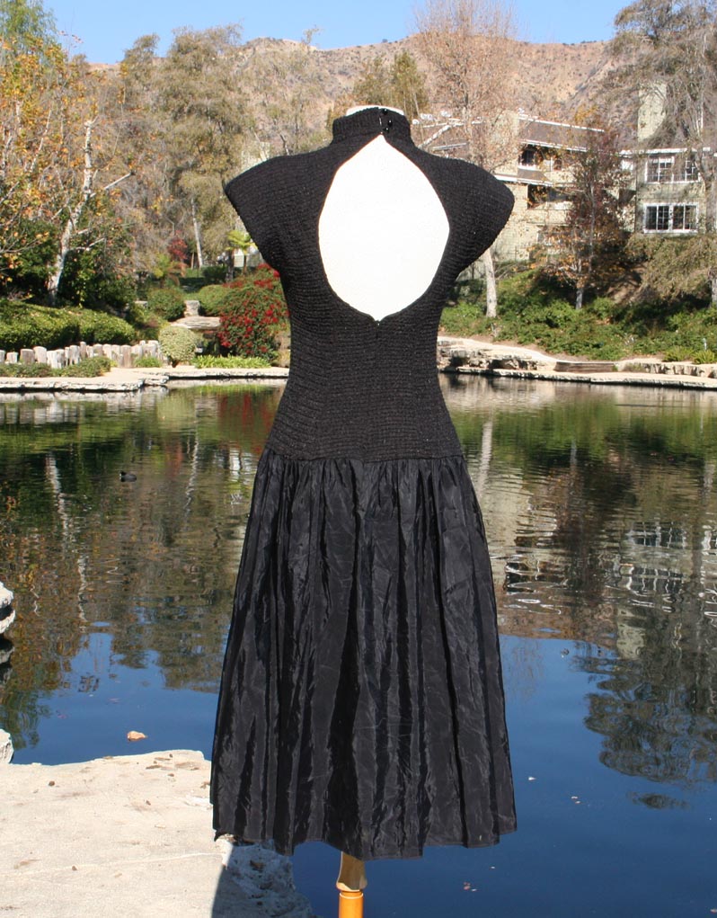 Black Rouched Top Pleated Bottom Dress