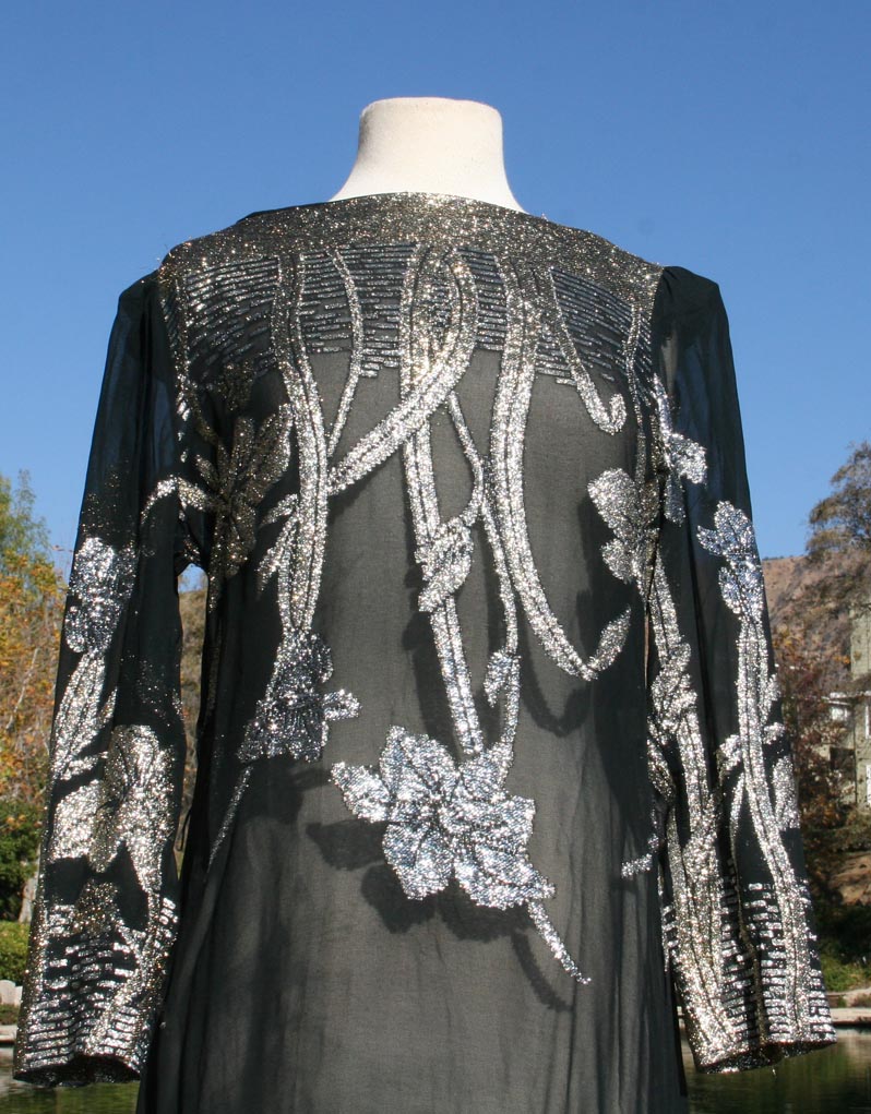 Black Sheer Silver Flower Design Dress