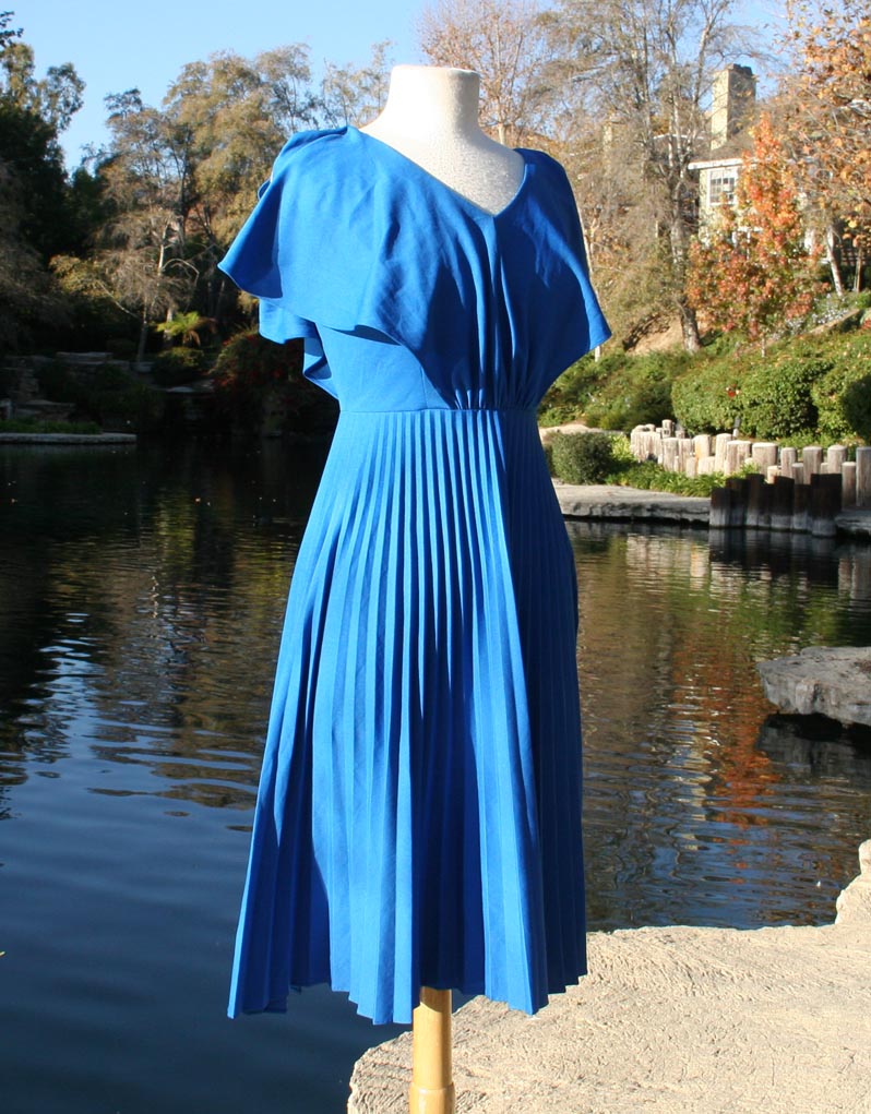 Blue Sheer Cape Top Pleated Bottom