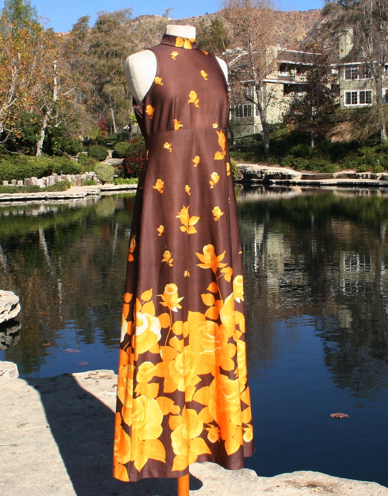 Brown Flower Design Sleeveless Dress