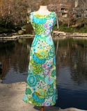 Green Blue Pink Flower Pattern Sleeveless Dress