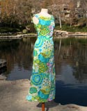 Green Blue Pink Flower Pattern Sleeveless Dress
