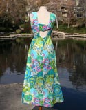 Green Blue Pink Flower Pattern Sleeveless Dress
