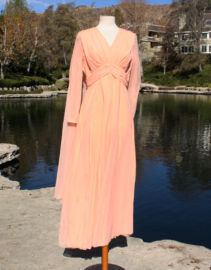 Peach Sheer Dress With Cape