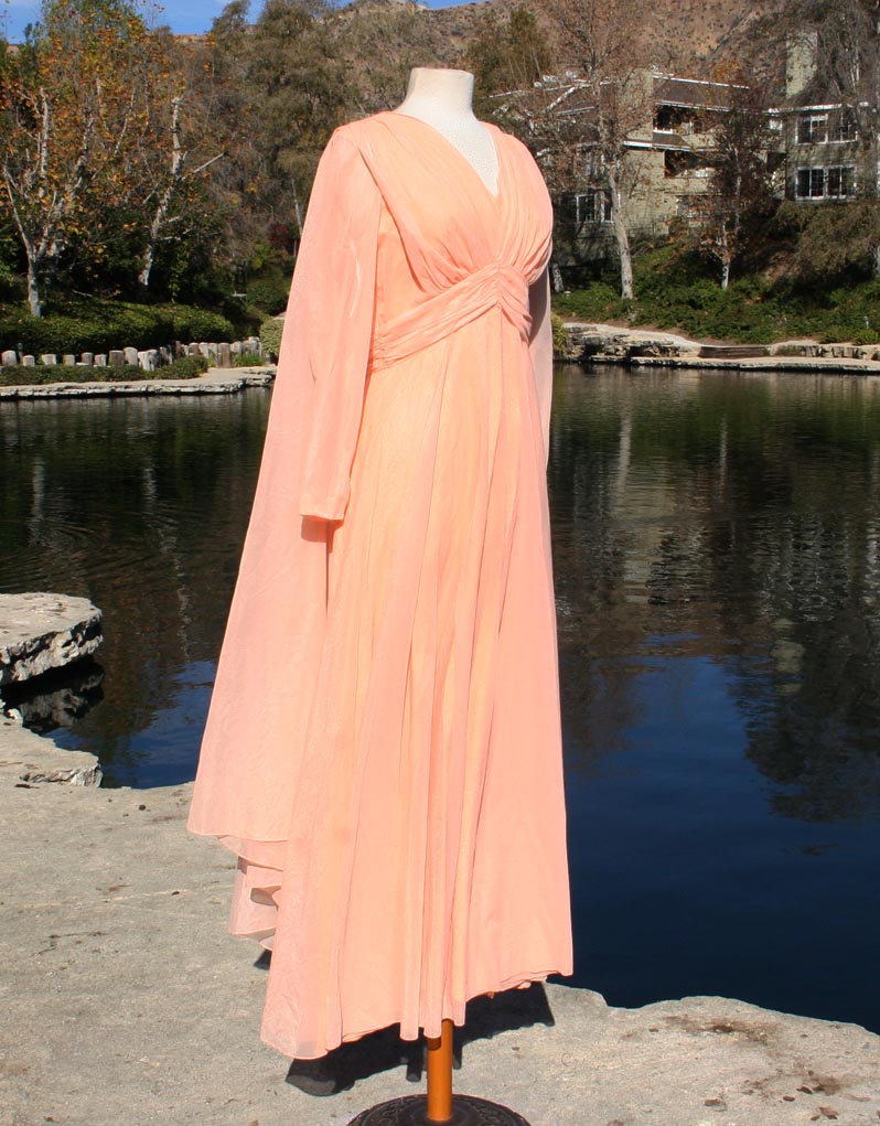 Peach Sheer Dress With Cape