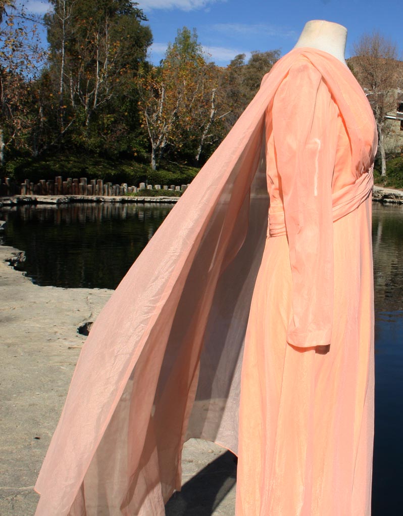 Peach Sheer Dress With Cape