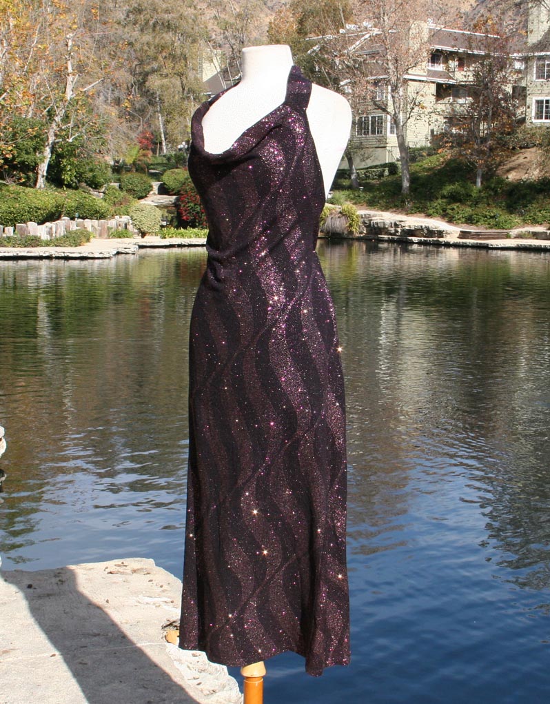 Purple Black Vertical Waves Glittter Sparkles Dress