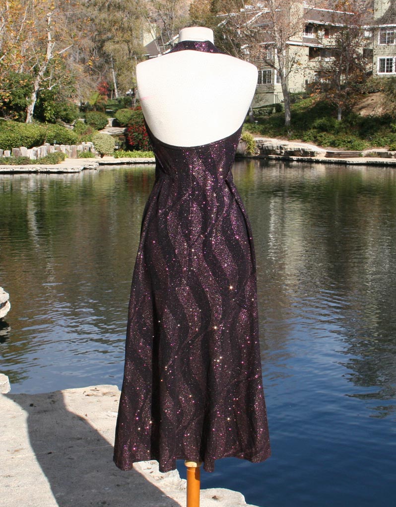 Purple Black Vertical Waves Glittter Sparkles Dress