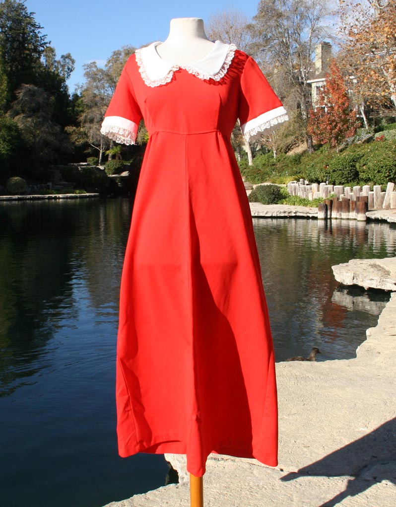 Red Lace Boarder Sleeves Collar Dress