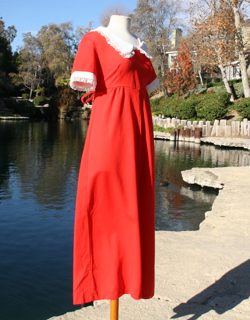 Red Lace Boarder Sleeves Collar Dress